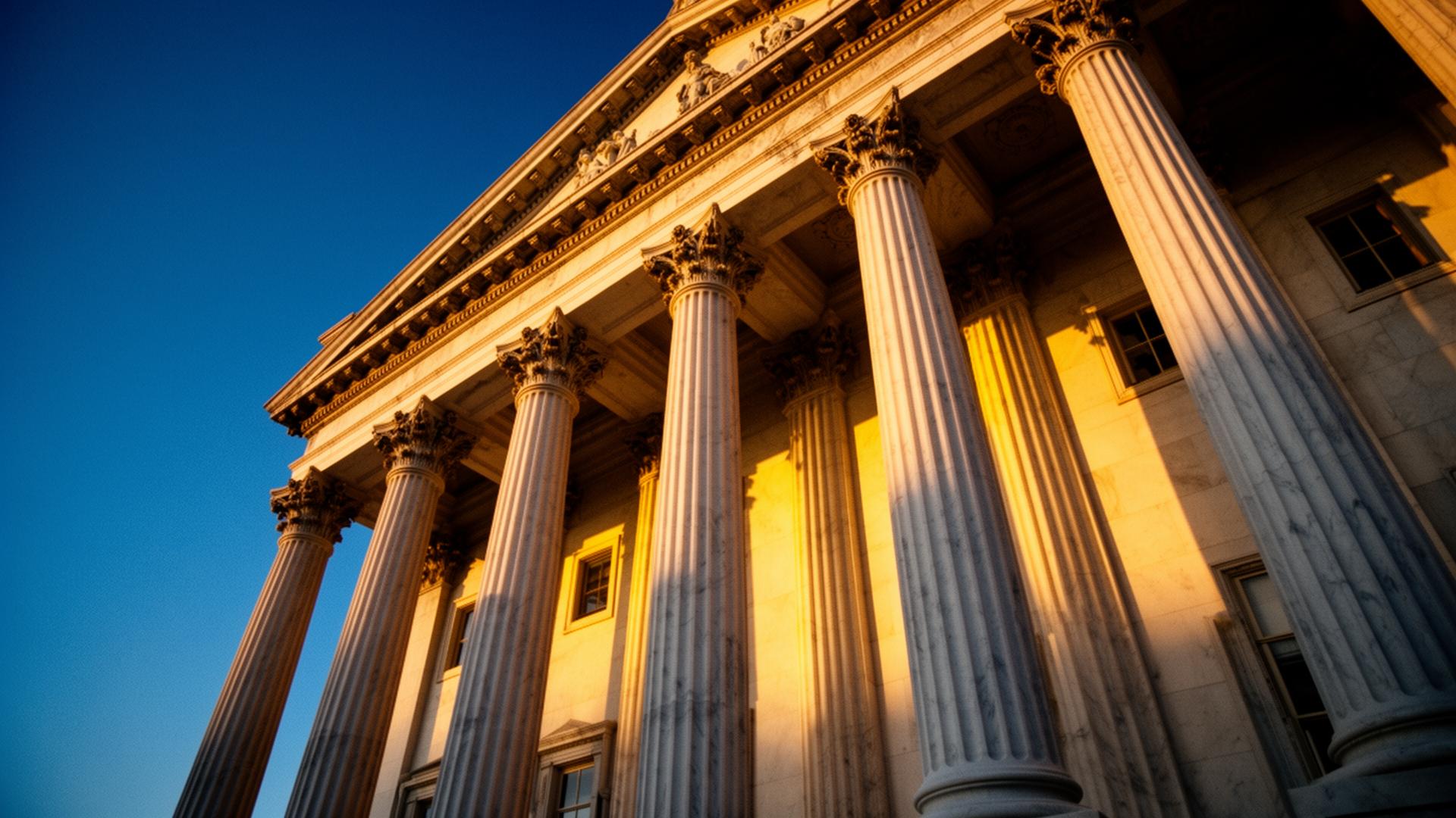 U.S. Capitol columns at golden hour